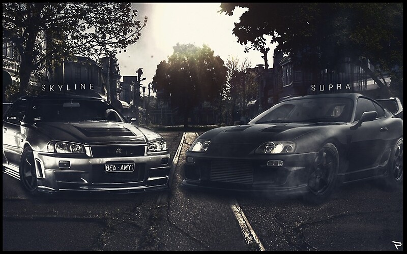 "Skyle R34 & Toyota Supra WALLPAPER" by JamesPainz | Redbubble