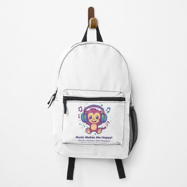 Item preview, Kawai Cute Monkey - Music Makes Me Happy! White designed and sold by ArtPompon.