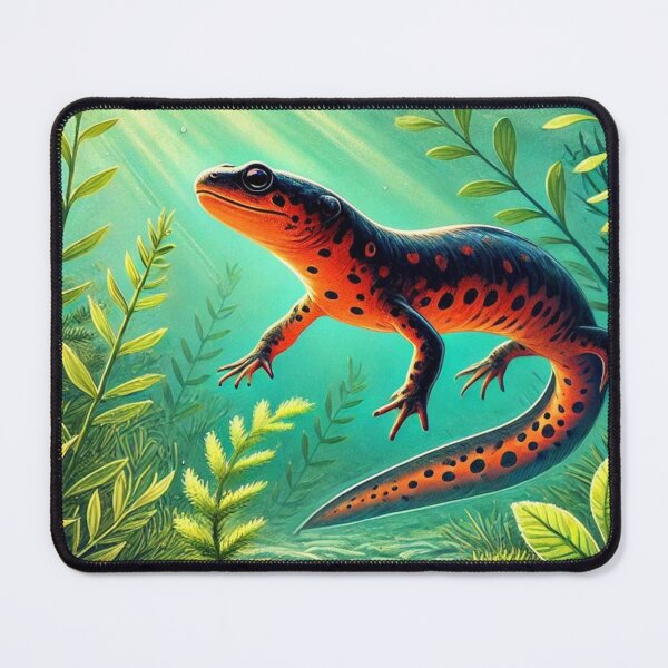 Item preview, Vibrant Fire-Bellied Newt in Serene Aquatic Weeds Underwater Illustration designed and sold by NocturnalNook.