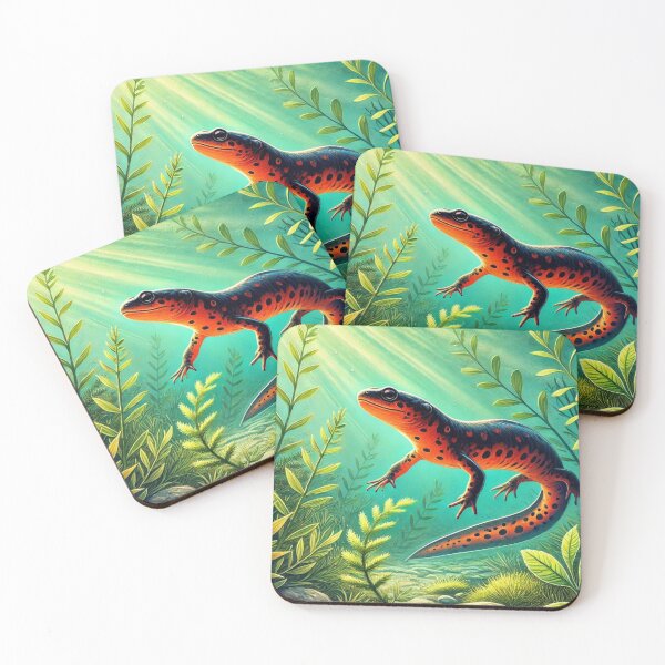Item preview, Vibrant Fire-Bellied Newt in Serene Aquatic Weeds Underwater Illustration designed and sold by NocturnalNook.