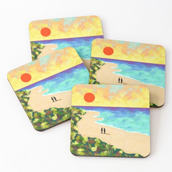 Item preview, Golden Glow, Vibrant Beach Sunset, Nature Lover Inspired Coastal Landscape, Evening Ocean Sunset, Greenery beside the coastal line  designed and sold by Kintsugi99.