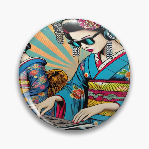 Aperçu de l'œuvre Pop Art Ukiyo-e Geisha DJ – Fusion de la tradition et des rythmes modernes créée et vendue par SakuraJapanArt.