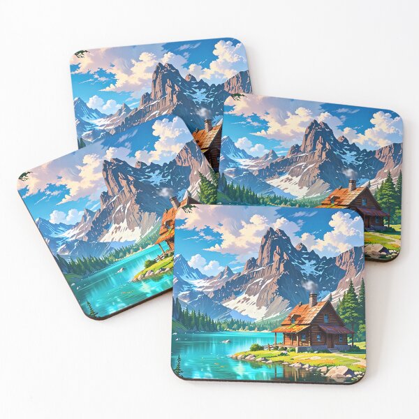 Item preview, Idyllic Mountain Lake landscape retro anime comic poster designed and sold by BorgSpareParts.
