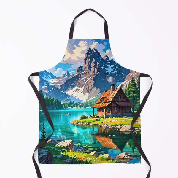 Item preview, Idyllic Mountain Lake landscape retro anime comic poster designed and sold by BorgSpareParts.