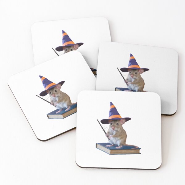 Item preview, a mouse wearing a wizard's hat and holding a magic wand. The mouse is standing on a book,halloween mouse designed and sold by SOUFIANE1991.