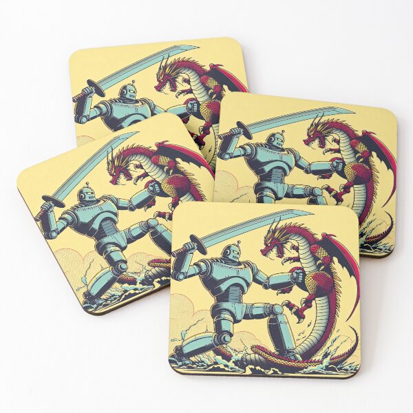 Item preview, Robot Battling A Dragon Pop Art Style designed and sold by artofuniverse.