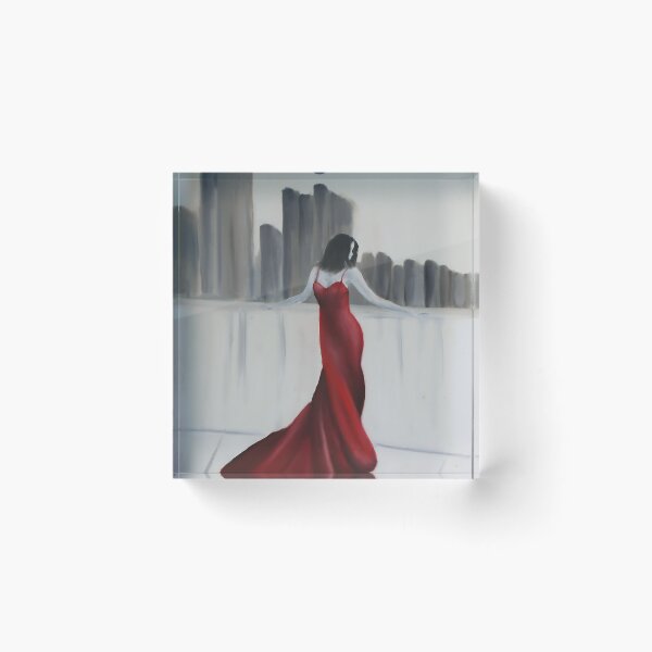 Item preview, Red dress in city - Artem Tuliuk original oil painting designed and sold by Artem Tuliuk.