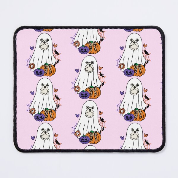 Item preview, Lhasa Apso Halloween Ghost Dog, Pumpkins, Bow, Flowers, Bats, Spider web, Pet, Bark, Paw, Animal lover designed and sold by MrsCreative1.