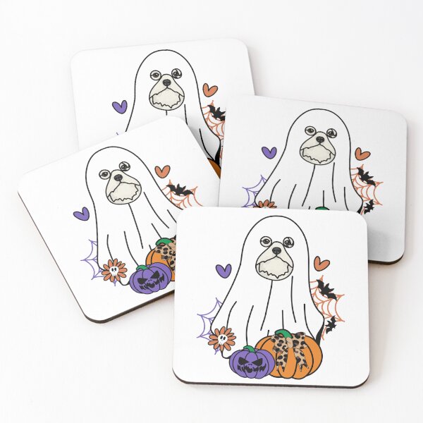 Item preview, Lhasa Apso Halloween Ghost Dog, Pumpkins, Bow, Flowers, Bats, Spider web, Pet, Bark, Paw, Animal lover designed and sold by MrsCreative1.
