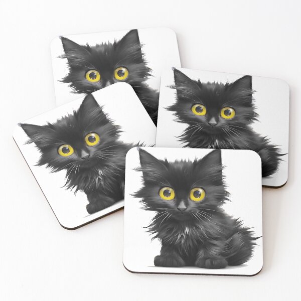 Item preview, Fluffy Black Kitten with Big Yellow Eyes designed and sold by quoting.