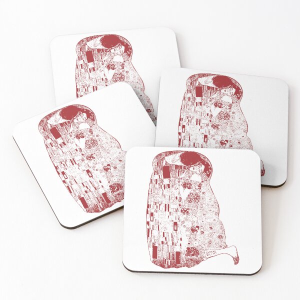 Item preview, GUSTAV KLIMT - The Kiss - minimalized Classic Art Pattern RUBY RED OUTLINE  designed and sold by pelagio.