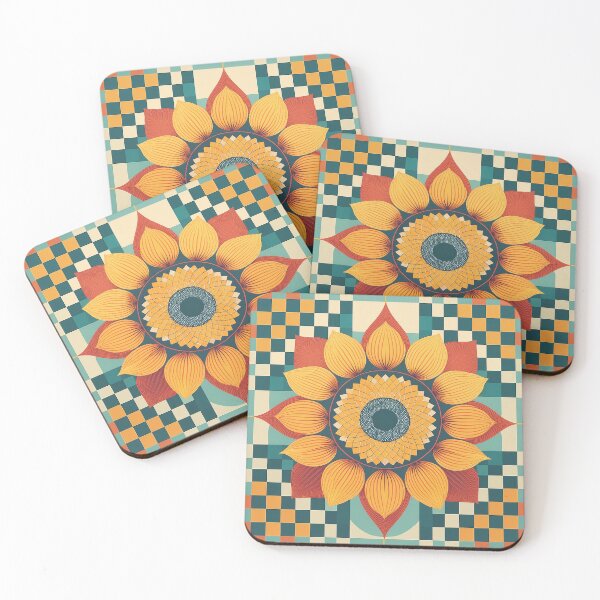 Item preview, A design of a quirky sunflower checkerboard pattern with geometric sunflower shapes in various colors. designed and sold by HEMRO.
