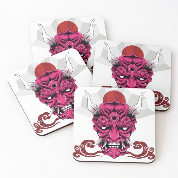 Item preview, Hannya Traditional Japan Demon Oni Mask with Folding Fan and flag of Japan designed and sold by ZaniokoDesign.