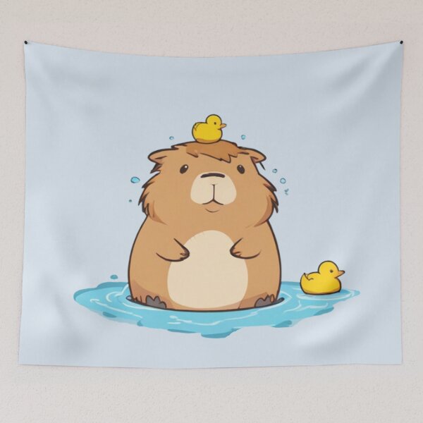 Item preview, Funny Capybara Shower with Little Duck designed and sold by CSidea.