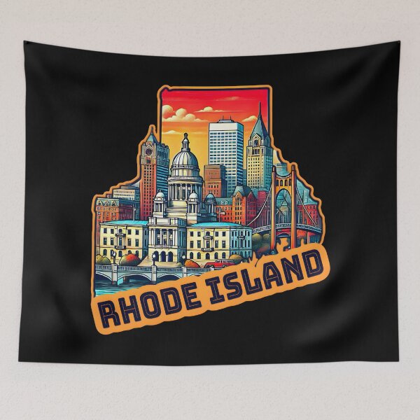 Item preview, Rhode Island State Map USA Skyline and Landmarks Illustration- travel souvenir art designed and sold by Unitepeople.