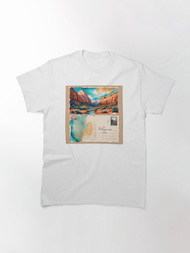 Imagen 3 de 7, Camiseta clásica con la obra Postal de viaje retro vintage del Parque Nacional Zion, diseñada y vendida por MangaWorld4All.