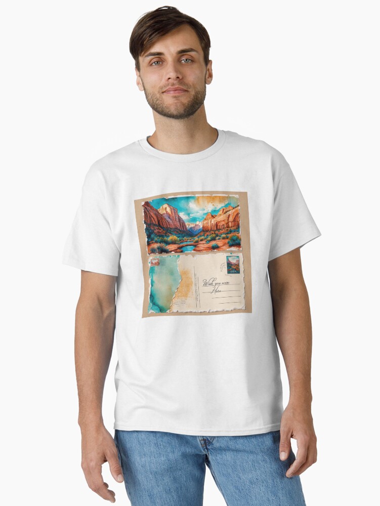Imagen 2 de 7, Camiseta clásica con la obra Postal de viaje retro vintage del Parque Nacional Zion, diseñada y vendida por MangaWorld4All.