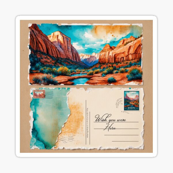 Vista previa del artículo con la obra «Postal de viaje retro vintage del Parque Nacional Zion», diseñado y vendido por TravelPostcardGems.