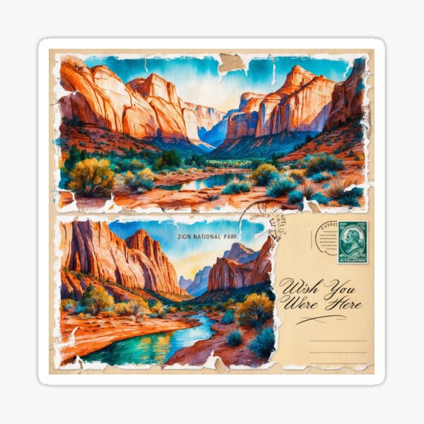 Vista previa del artículo con la obra «Postal de viaje retro vintage del Parque Nacional Zion», diseñado y vendido por TravelPostcardGems.