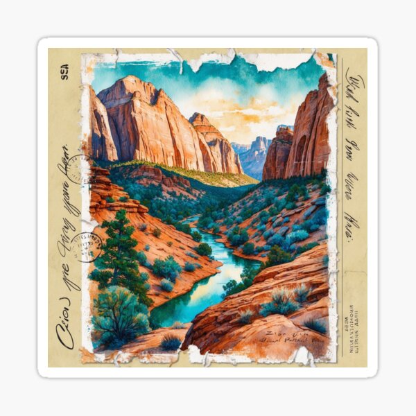 Vista previa del artículo con la obra «Postal de viaje retro vintage del Parque Nacional Zion», diseñado y vendido por TravelPostcardGems.
