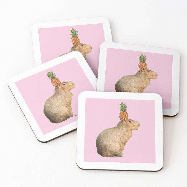 Item preview, Capybara with Pineapple on Head Pink Background designed and sold by GeekyGirlsGarb.