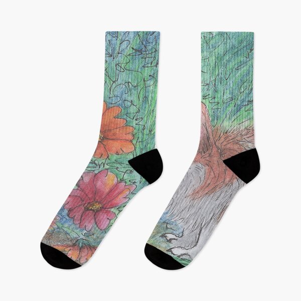 Item preview, Corgi dog sniffing flowers in the garden designed and sold by SusanAlisonArt.