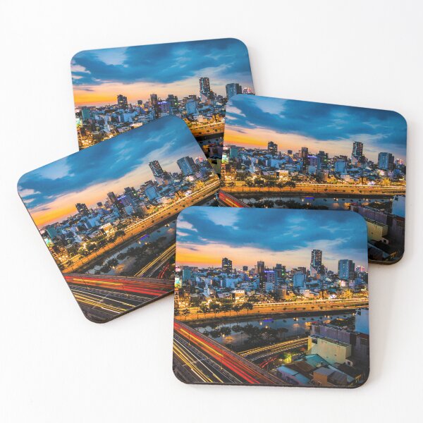 Item preview, Sunset Glow and City Lights: Saigon District 1 Skyline from District 4 designed and sold by KMNscapes – Ireland Prints & Beyond.