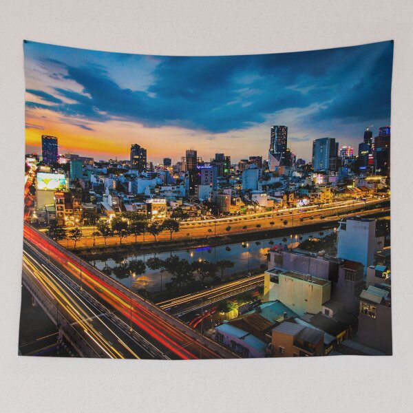 Item preview, Sunset Glow and City Lights: Saigon District 1 Skyline from District 4 designed and sold by KMNscapes – Ireland Prints & Beyond.