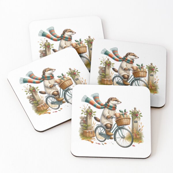 Item preview, Stoat cycling with his christmas parcels designed and sold by BritishDelights.