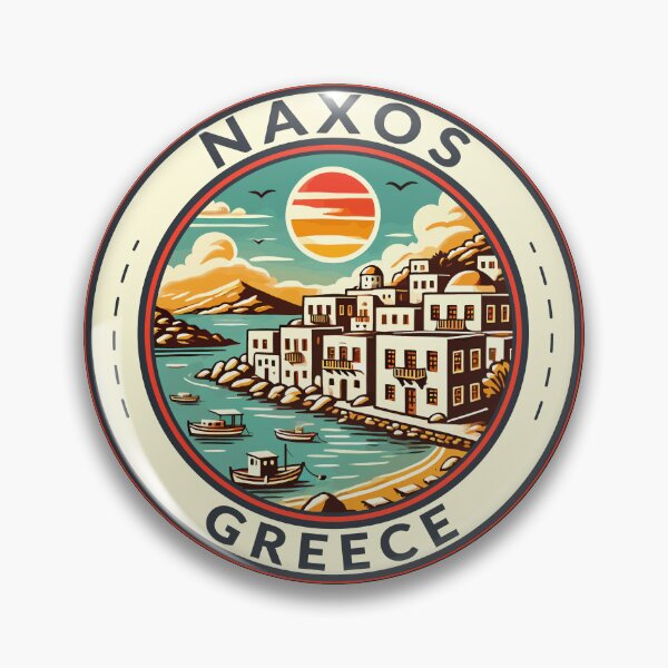 Item preview, Naxos Greece Illustration Travel Art Badge designed and sold by KrisSidDesigns.
