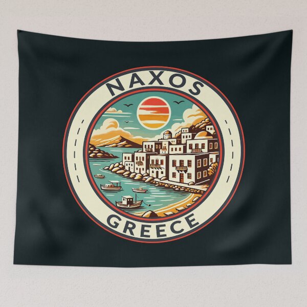 Item preview, Naxos Greece Illustration Travel Art Badge designed and sold by KrisSidDesigns.
