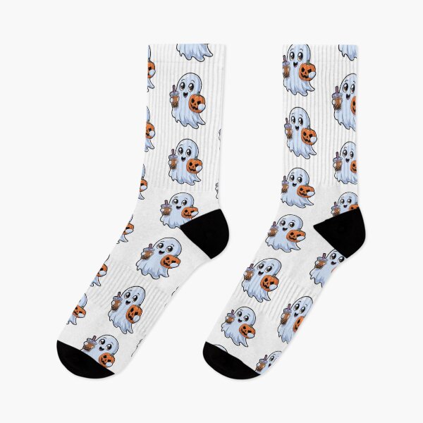 Item preview, Cute Ghost with Boba Bubble Tea and Pumpkin Halloween designed and sold by GLTees.