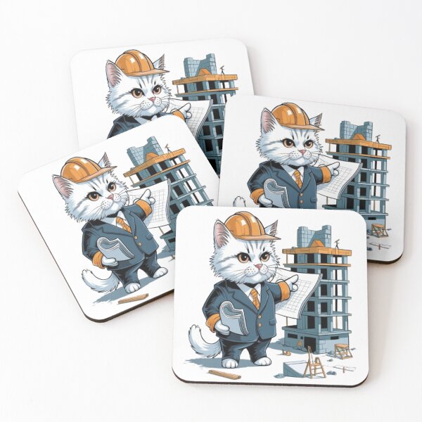 Item preview, Architect Cat with Blueprint at Construction Site designed and sold by Petpixy.