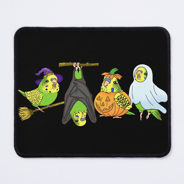 Item preview, Halloween Budgie - green budgerigar dressed like ghost bat pumpkin witch designed and sold by FandomizedRose.