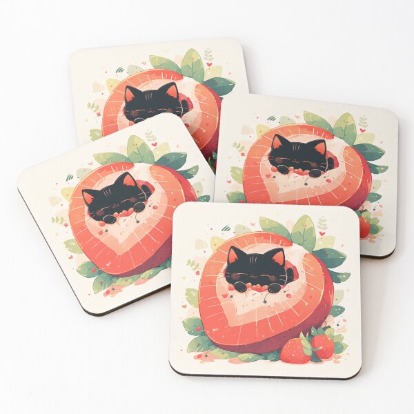 Item preview, black cat in a strawberry designed and sold by MendaciousMina.