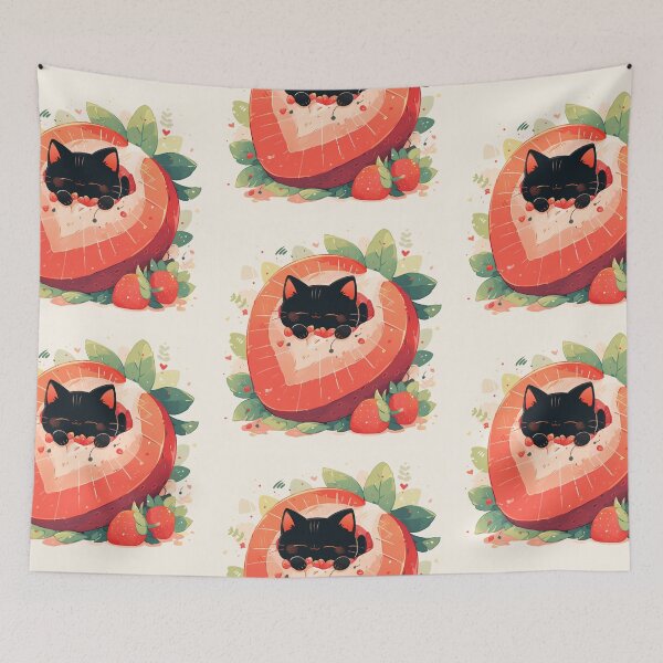 Item preview, black cat in a strawberry designed and sold by MendaciousMina.