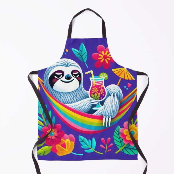 Item preview, Scandinavian Folk Art cute Sloth relaxing in a hammock with a tropical cocktail designed and sold by FOLK ART FUSION by heidiannemorris.