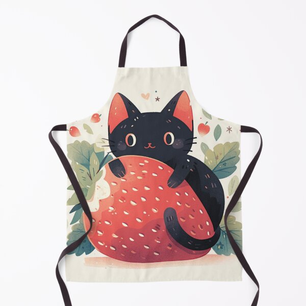 Item preview, black cat on a strawberry designed and sold by MendaciousMina.