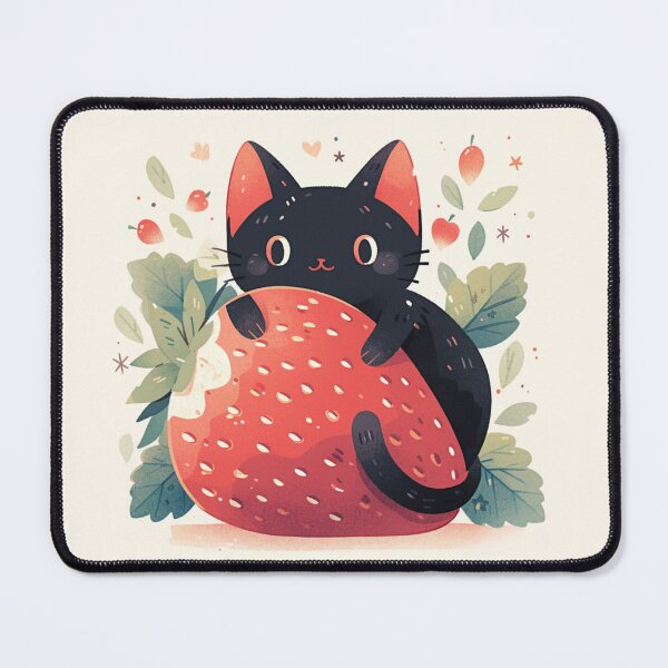 Item preview, black cat on a strawberry designed and sold by MendaciousMina.