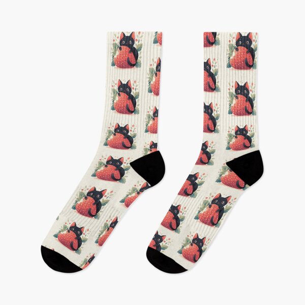 Item preview, black cat on a strawberry designed and sold by MendaciousMina.