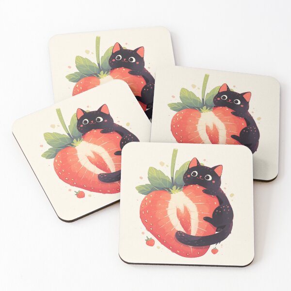 Item preview, black cat on a strawberry designed and sold by MendaciousMina.