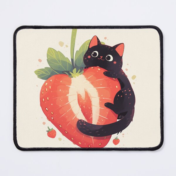Item preview, black cat on a strawberry designed and sold by MendaciousMina.
