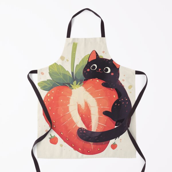 Item preview, black cat on a strawberry designed and sold by MendaciousMina.