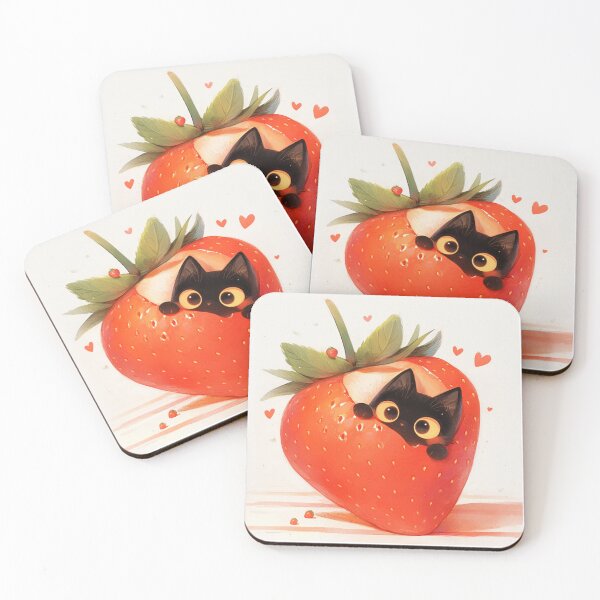 Item preview, black cat on a strawberry designed and sold by MendaciousMina.