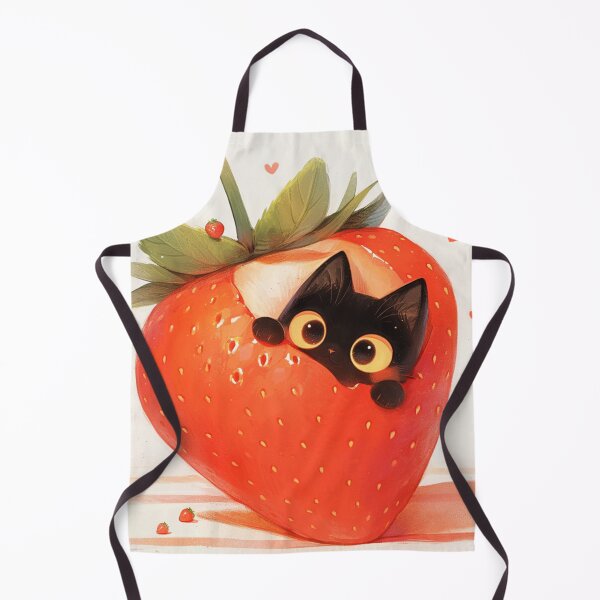 Item preview, black cat on a strawberry designed and sold by MendaciousMina.
