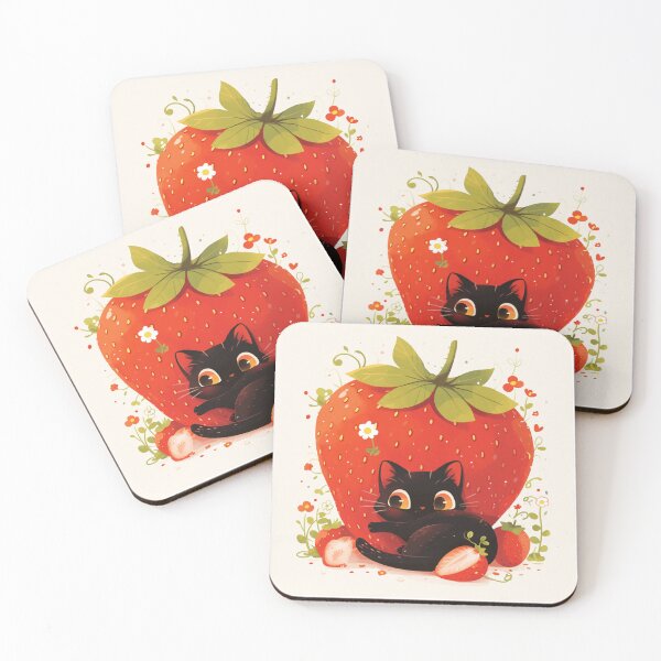 Item preview, black cat on a strawberry designed and sold by MendaciousMina.