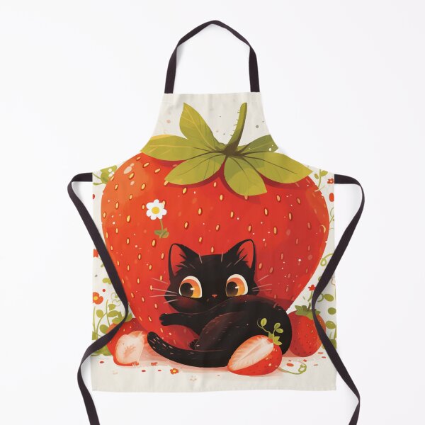 Item preview, black cat on a strawberry designed and sold by MendaciousMina.