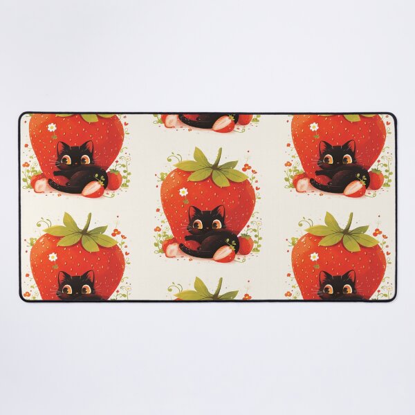 Item preview, black cat on a strawberry designed and sold by MendaciousMina.