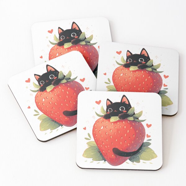 Item preview, black cat on a strawberry designed and sold by MendaciousMina.