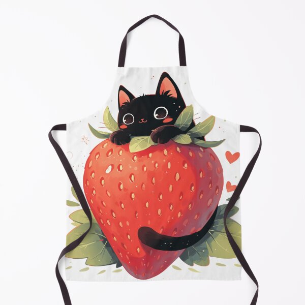Item preview, black cat on a strawberry designed and sold by MendaciousMina.